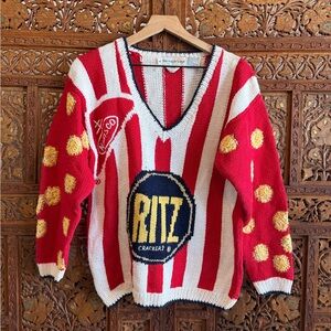 Vintage Ritz Crackers Red and White Striped Sweater